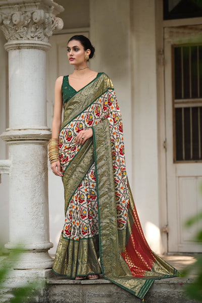 In-Sattva Women's Heritage Handloom Deluxe Tussar Silk Saree; Olive Green