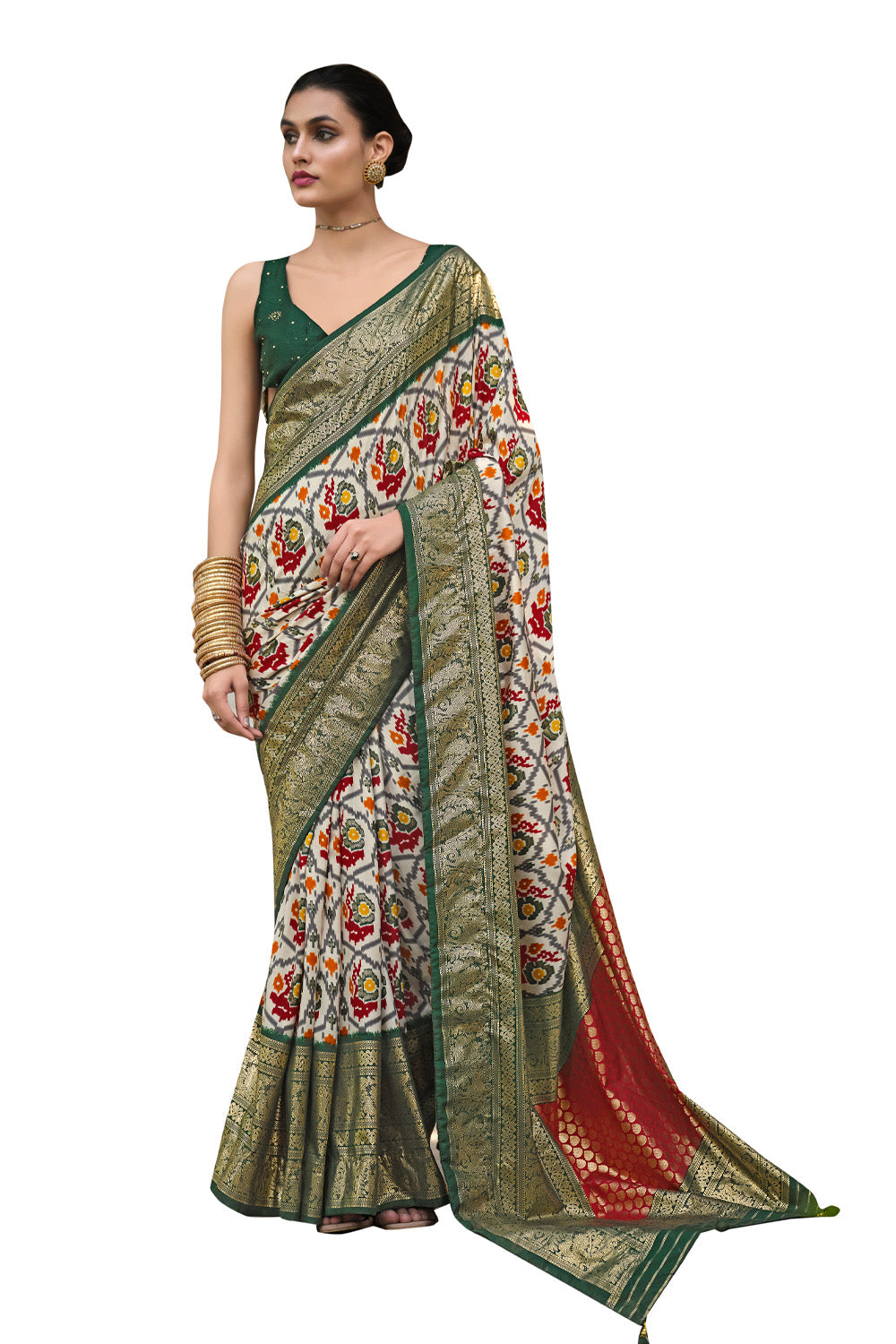 In-Sattva Women's Heritage Handloom Deluxe Tussar Silk Saree; Olive Green