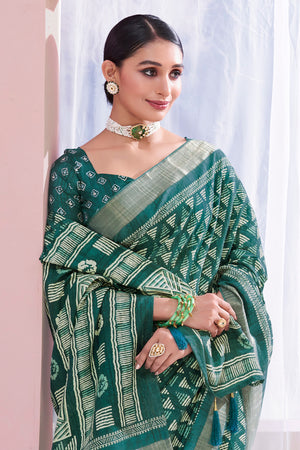 In-Sattva Women's Heritage Handloom Dola Silk Saree; Hunter Green