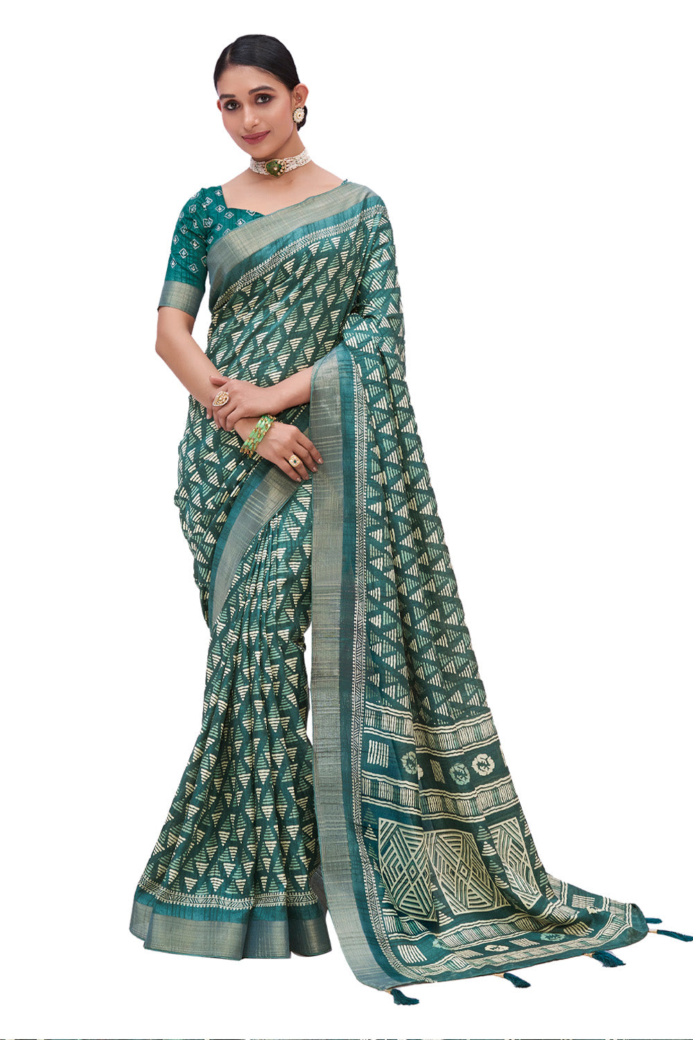 In-Sattva Women's Heritage Handloom Dola Silk Saree; Hunter Green