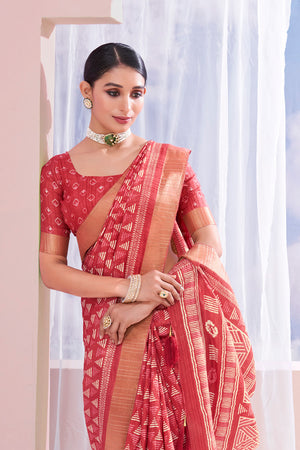In-Sattva Women's Heritage Handloom Dola Silk Saree; Scarlet Red