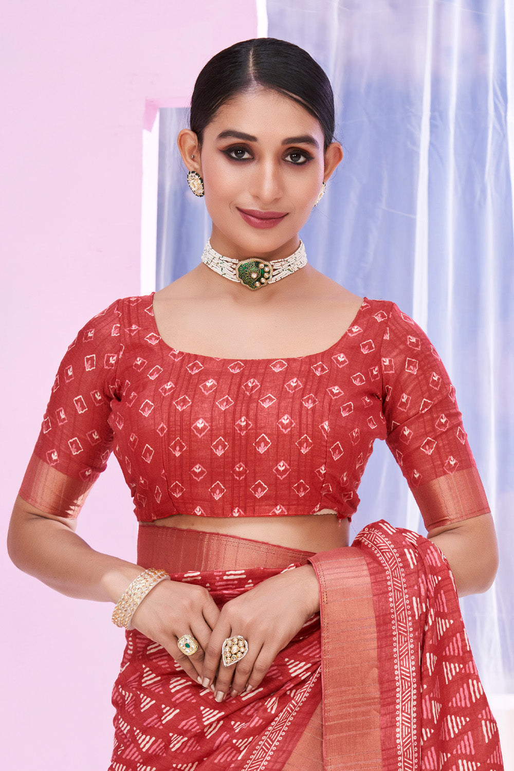 In-Sattva Women's Heritage Handloom Dola Silk Saree; Scarlet Red