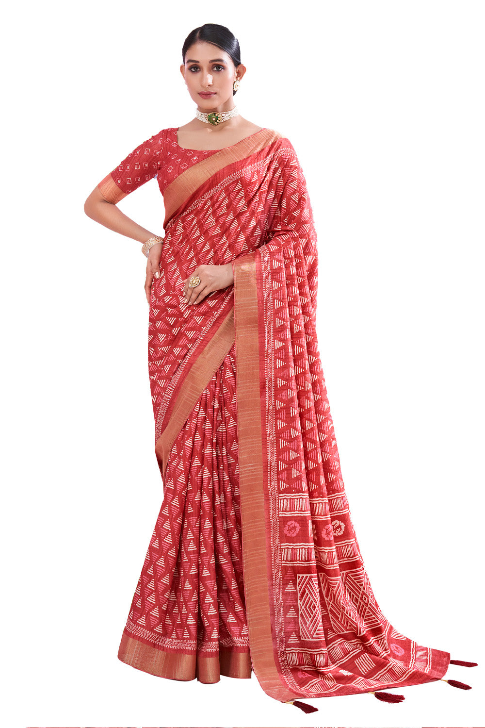 In-Sattva Women's Heritage Handloom Dola Silk Saree; Scarlet Red