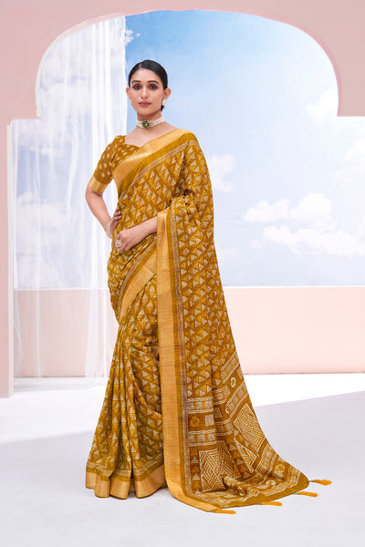 In-Sattva Women's Heritage Handloom Dola Silk Saree; Honey Gold
