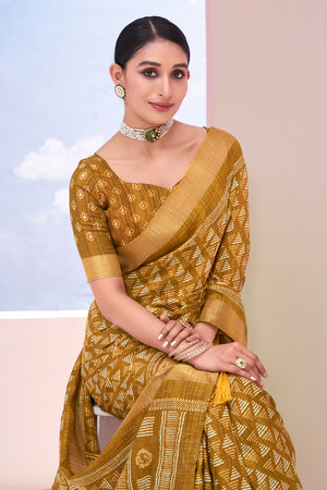 In-Sattva Women's Heritage Handloom Dola Silk Saree; Honey Gold