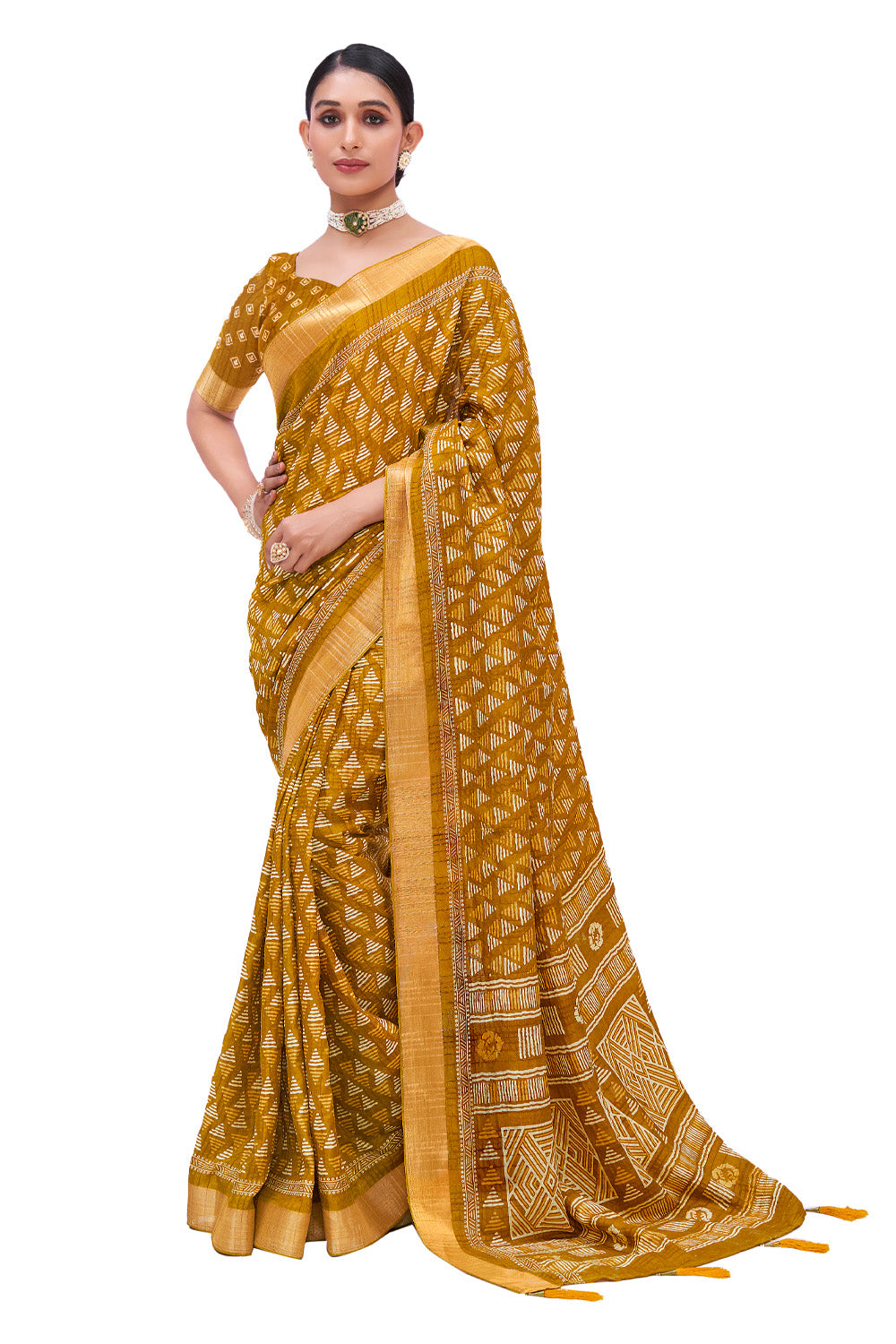 In-Sattva Women's Heritage Handloom Dola Silk Saree; Honey Gold