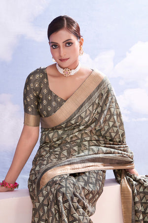 In-Sattva Women's Heritage Handloom Dola Silk Saree; Fossil Gray