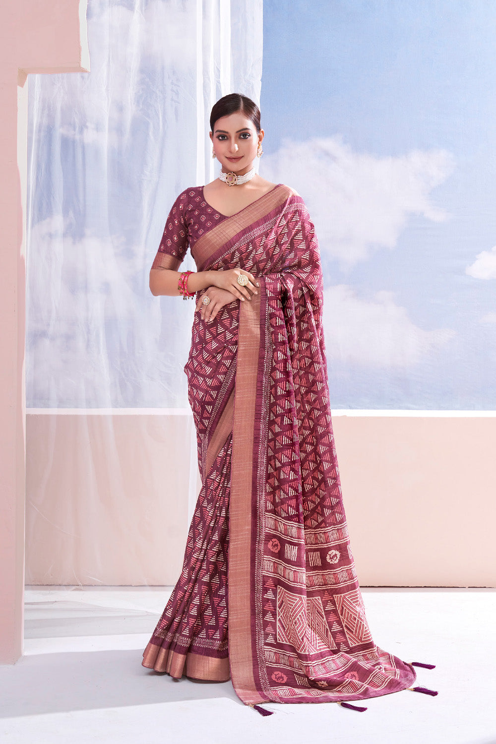 In-Sattva Women's Heritage Handloom Dola Silk Saree; Magenta Pink