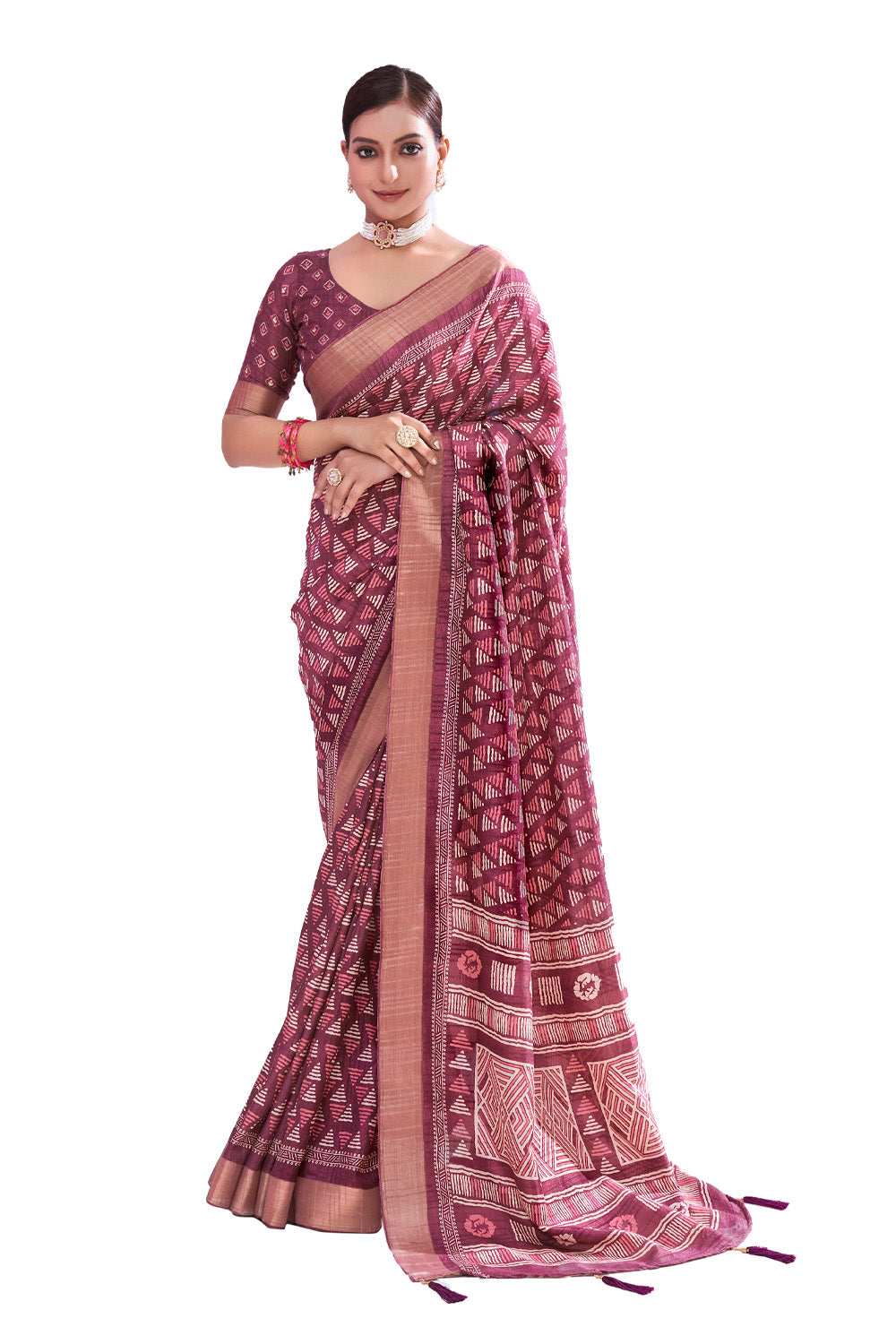 In-Sattva Women's Heritage Handloom Dola Silk Saree; Magenta Pink