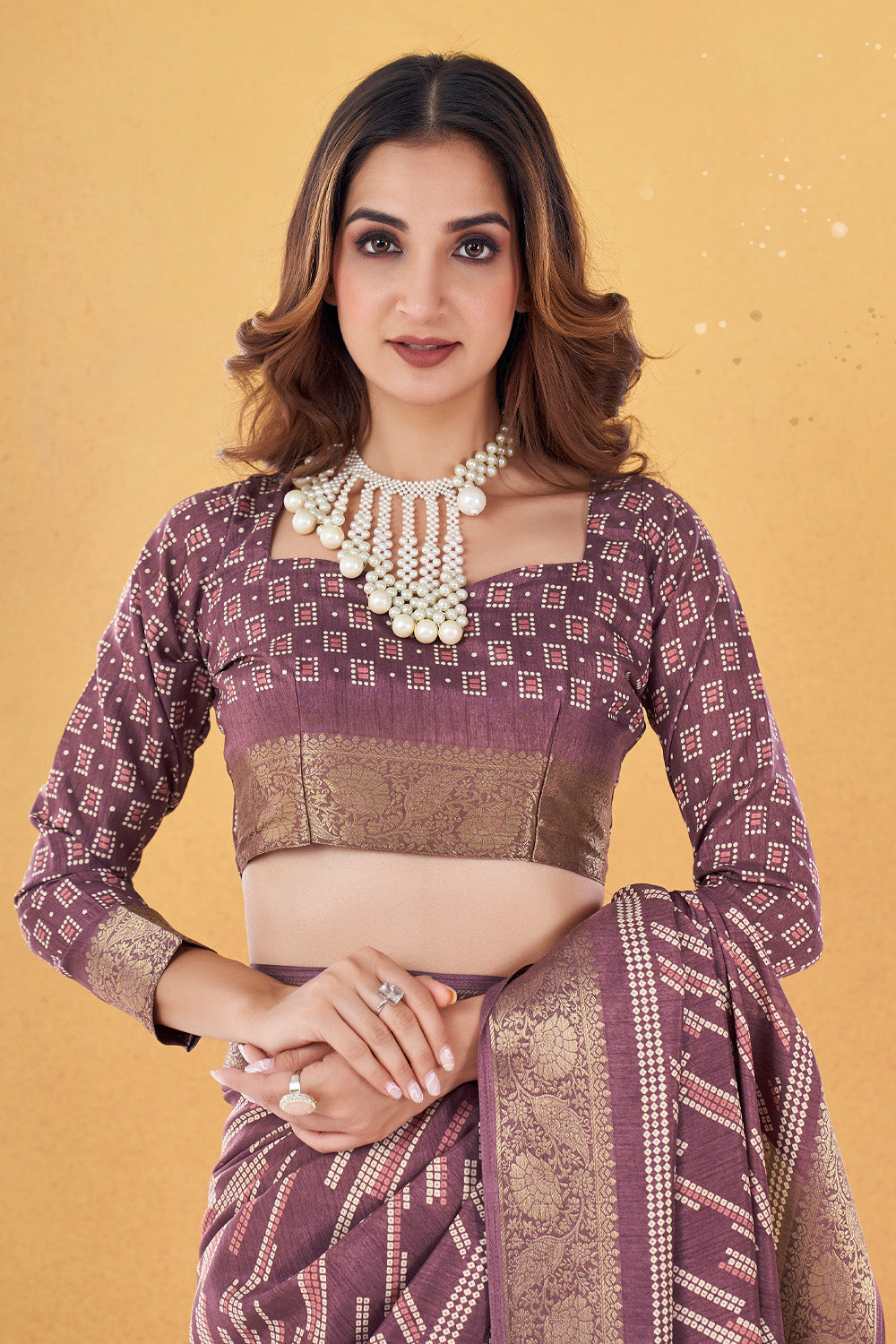 In-Sattva Women's Handloom Bandhni Dola Silk Saree; Mulberry Lavender