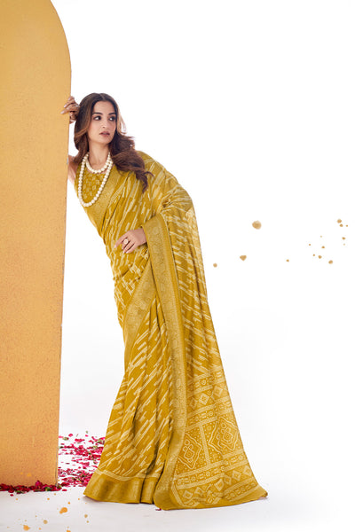 In-Sattva Women's Handloom Bandhni Dola Silk Saree; Summer Gold