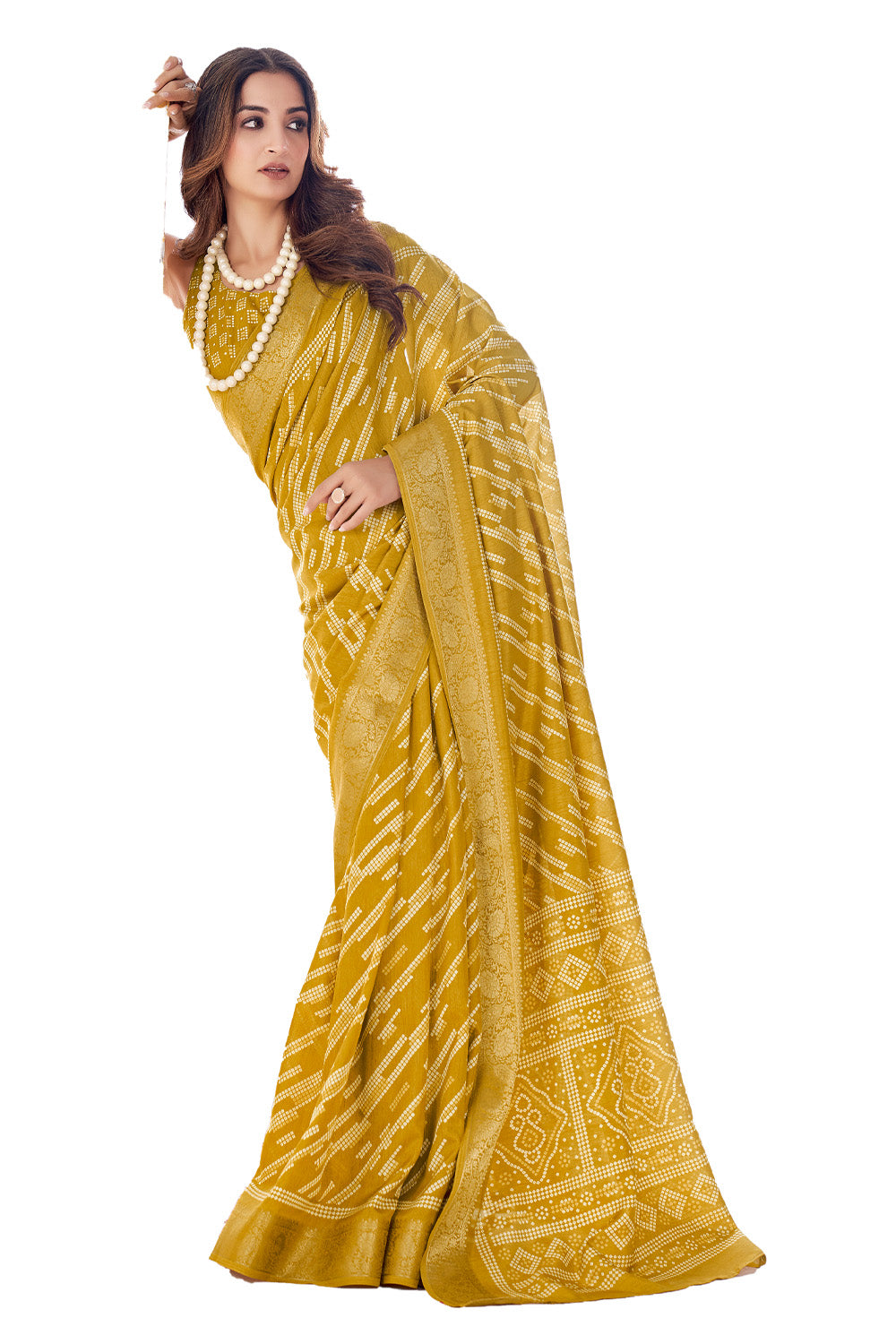 In-Sattva Women's Handloom Bandhni Dola Silk Saree; Summer Gold