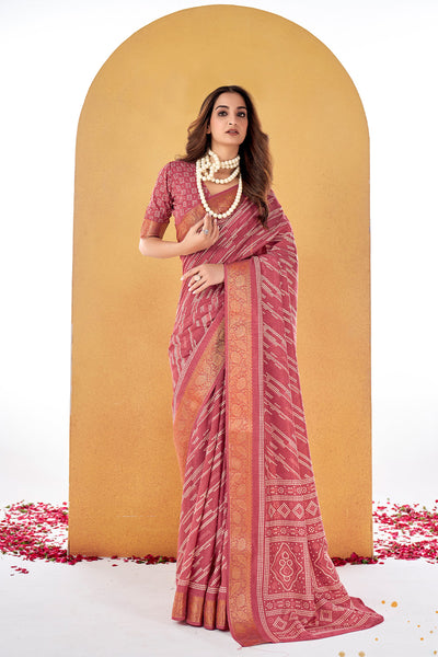In-Sattva Women's Handloom Bandhni Dola Silk Saree; Persian Pink