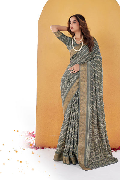 In-Sattva Women's Handloom Bandhni Dola Silk Saree; Jade Green