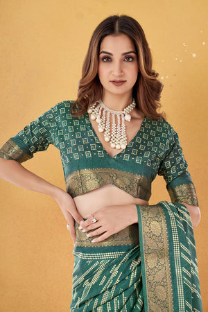 In-Sattva Women's Handloom Bandhni Dola Silk Saree; Verdant Green