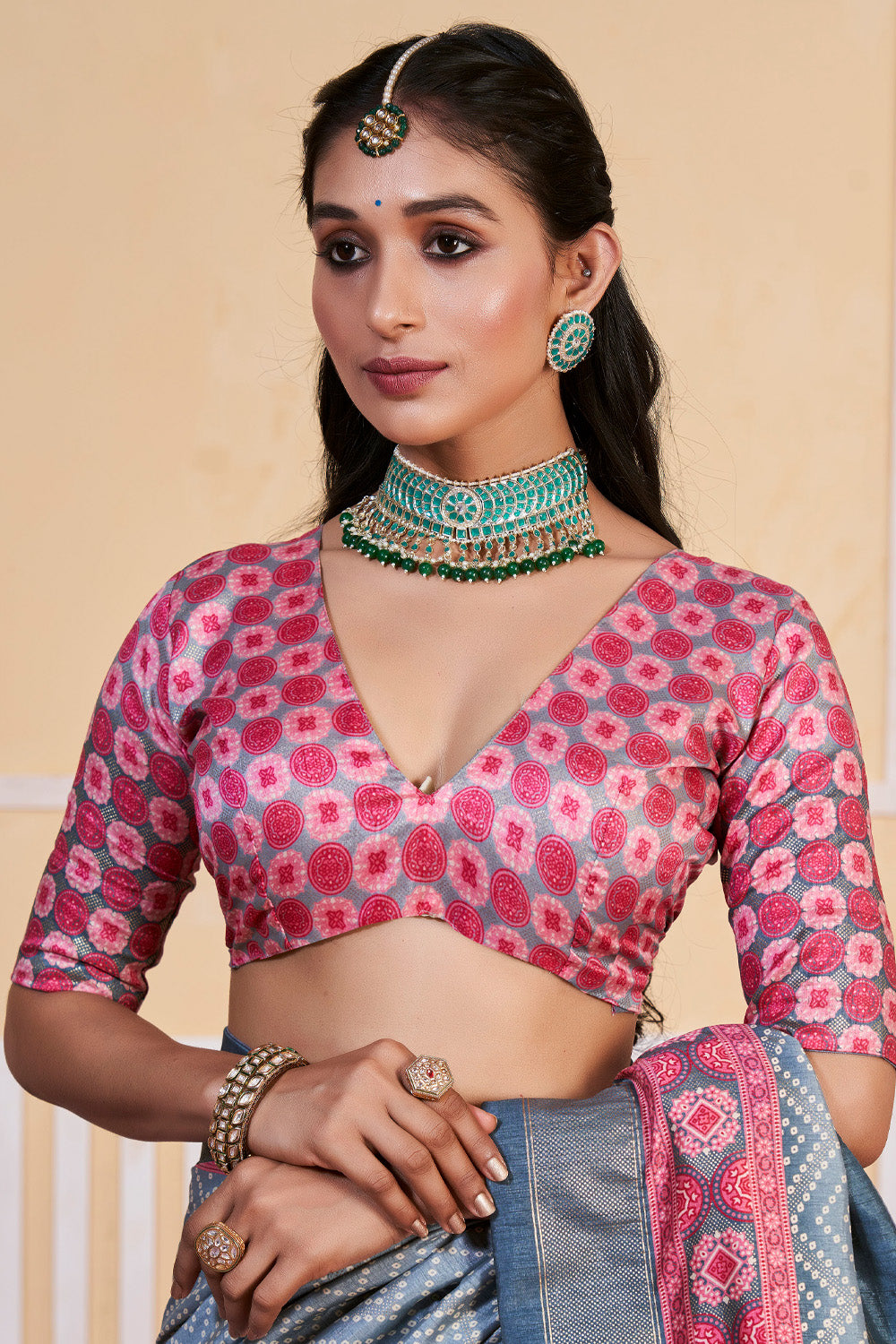In-Sattva Women's Handloom Bandhni Tussar Silk Saree; Pastel Blue