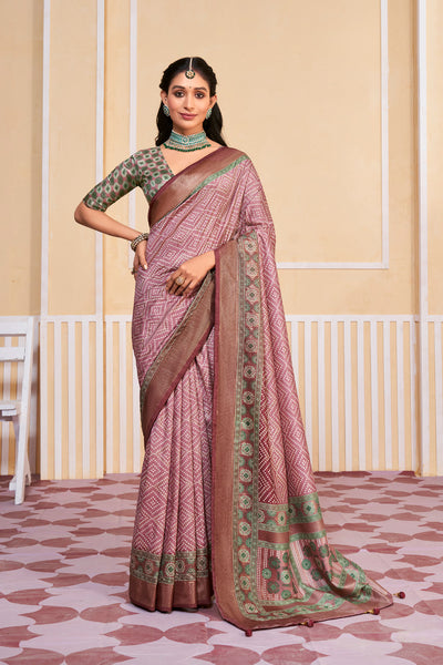 In-Sattva Women's Handloom Bandhni Tussar Silk Saree; Cherry Pink