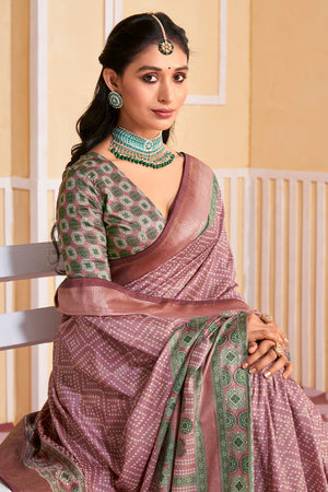 In-Sattva Women's Handloom Bandhni Tussar Silk Saree; Cherry Pink