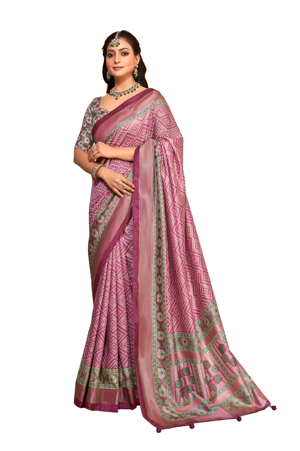 In-Sattva Women's Handloom Bandhni Tussar Silk Saree; Tulip Lavender