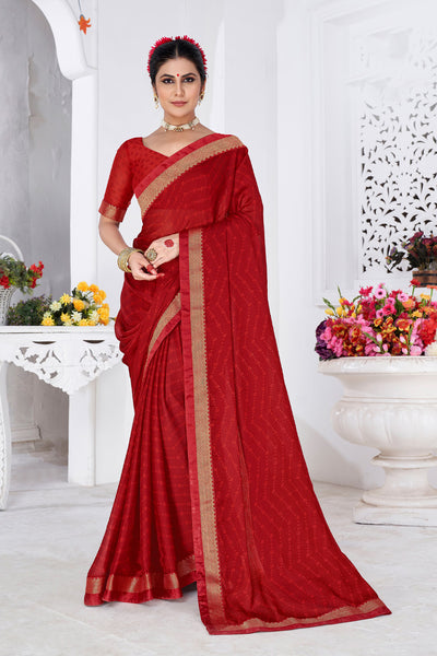 In-Sattva Women's Heritage Moss Chiffon Polka Dot Saree; Crimson Red