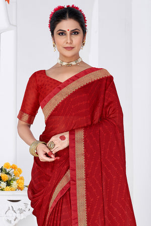 In-Sattva Women's Heritage Moss Chiffon Polka Dot Saree; Crimson Red