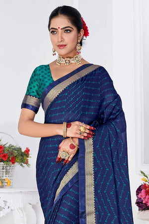 In-Sattva Women's Heritage Moss Chiffon Polka Dot Saree; Cobalt Blue