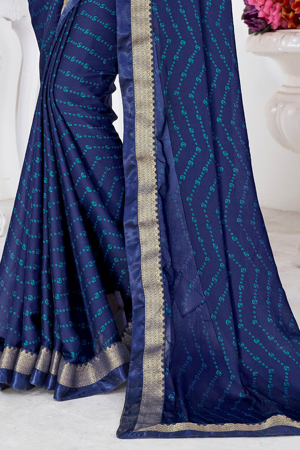 In-Sattva Women's Heritage Moss Chiffon Polka Dot Saree; Cobalt Blue