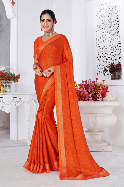 In-Sattva Women's Heritage Moss Chiffon Polka Dot Saree; Tangerine Orange