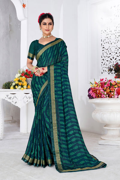 In-Sattva Women's Heritage Moss Chiffon Polka Dot Saree; Teal Green