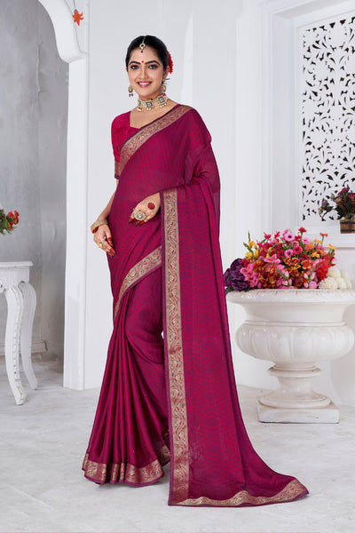 In-Sattva Women's Heritage Moss Chiffon Polka Dot Saree; Rouge Pink