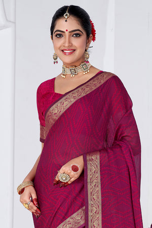 In-Sattva Women's Heritage Moss Chiffon Polka Dot Saree; Rouge Pink