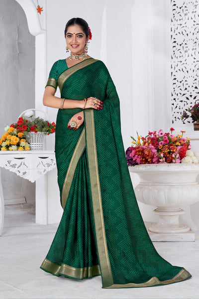 In-Sattva Women's Heritage Moss Chiffon Polka Dot Saree; Moss Green