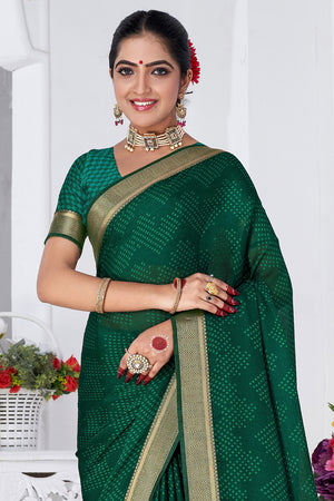 In-Sattva Women's Heritage Moss Chiffon Polka Dot Saree; Moss Green