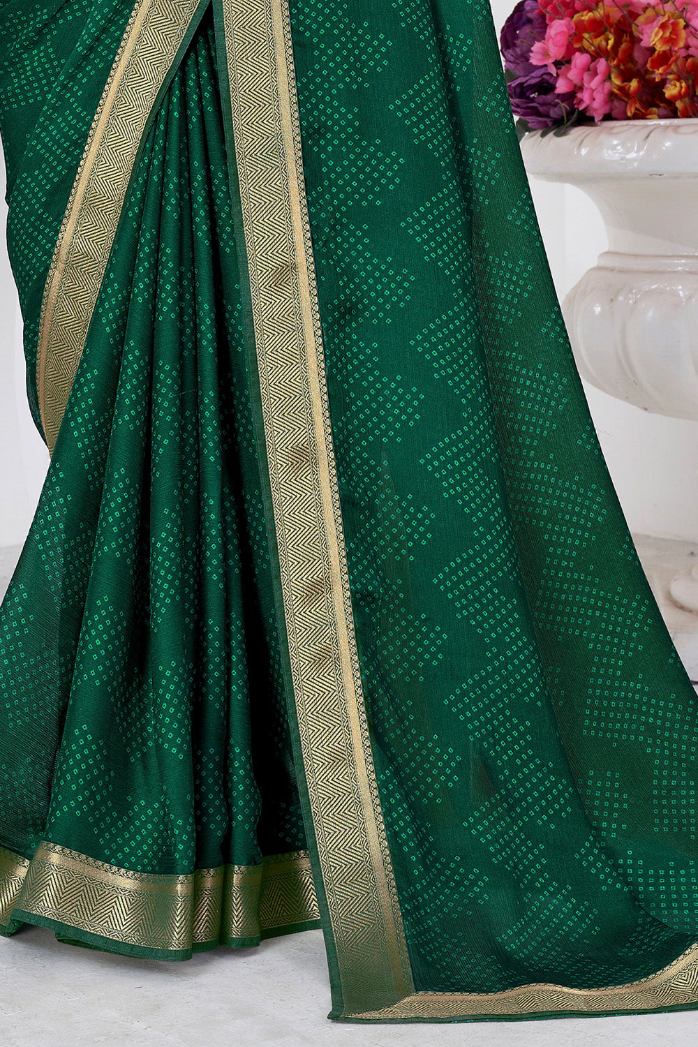 In-Sattva Women's Heritage Moss Chiffon Polka Dot Saree; Moss Green