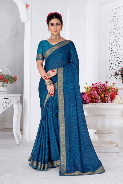 In-Sattva Women's Heritage Moss Chiffon Polka Dot Saree; Admiral Blue