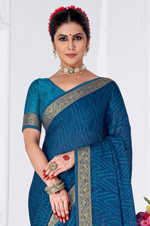 In-Sattva Women's Heritage Moss Chiffon Polka Dot Saree; Admiral Blue