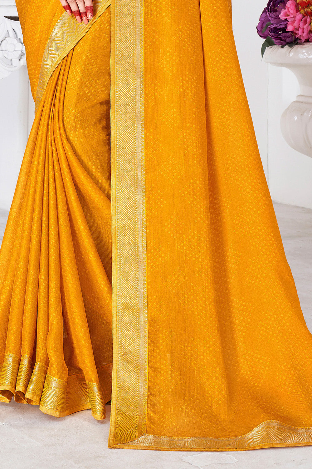 In-Sattva Women's Heritage Moss Chiffon Polka Dot Saree; Bronze Gold