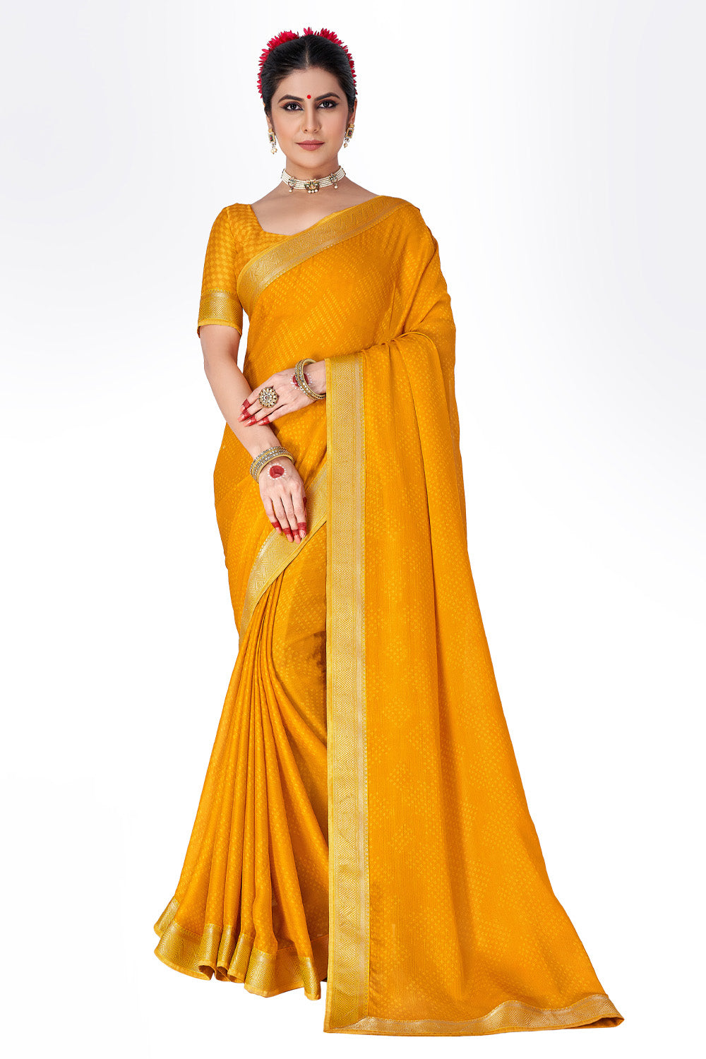 In-Sattva Women's Heritage Moss Chiffon Polka Dot Saree; Bronze Gold