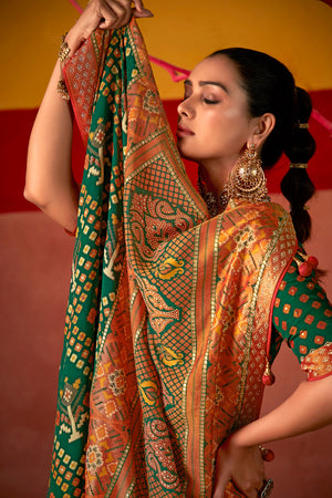 In-Sattva Women's Heritage Silk Polka Dot Saree; Fern Green