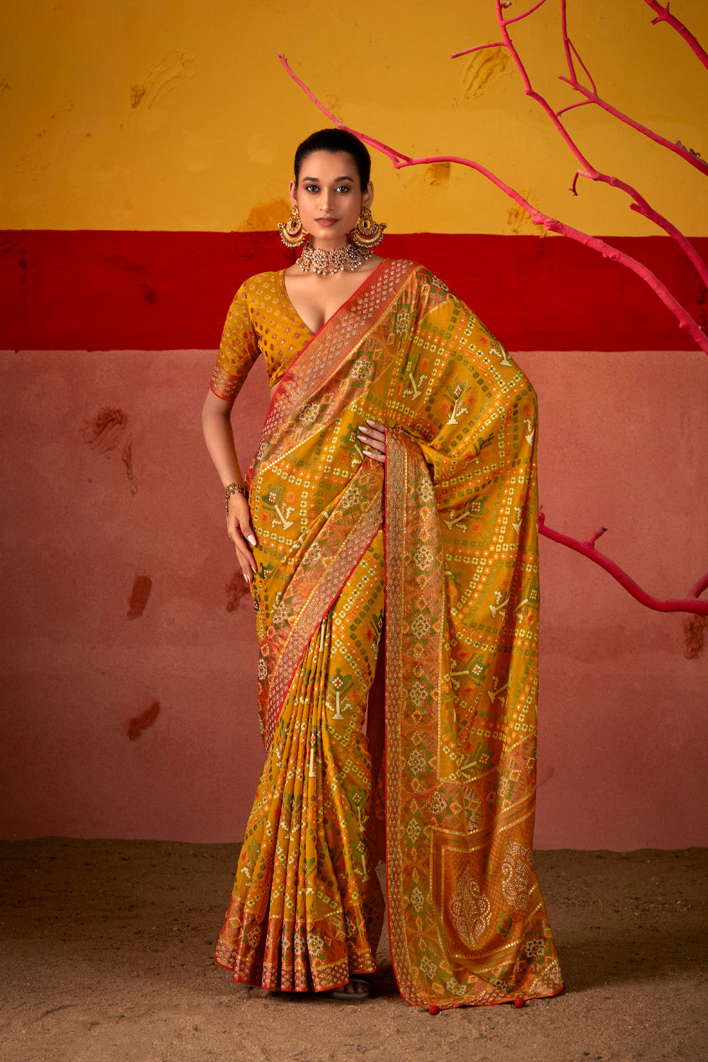 In-Sattva Women's Heritage Silk Polka Dot Saree; Sunflower Gold