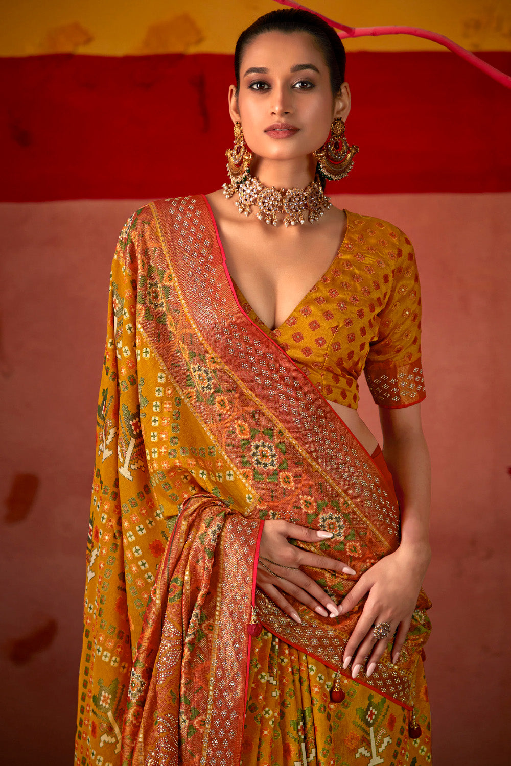 In-Sattva Women's Heritage Silk Polka Dot Saree; Sunflower Gold