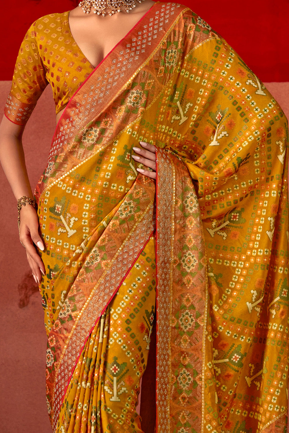 In-Sattva Women's Heritage Silk Polka Dot Saree; Sunflower Gold