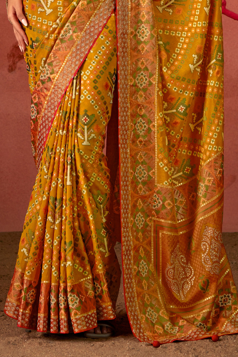 In-Sattva Women's Heritage Silk Polka Dot Saree; Sunflower Gold