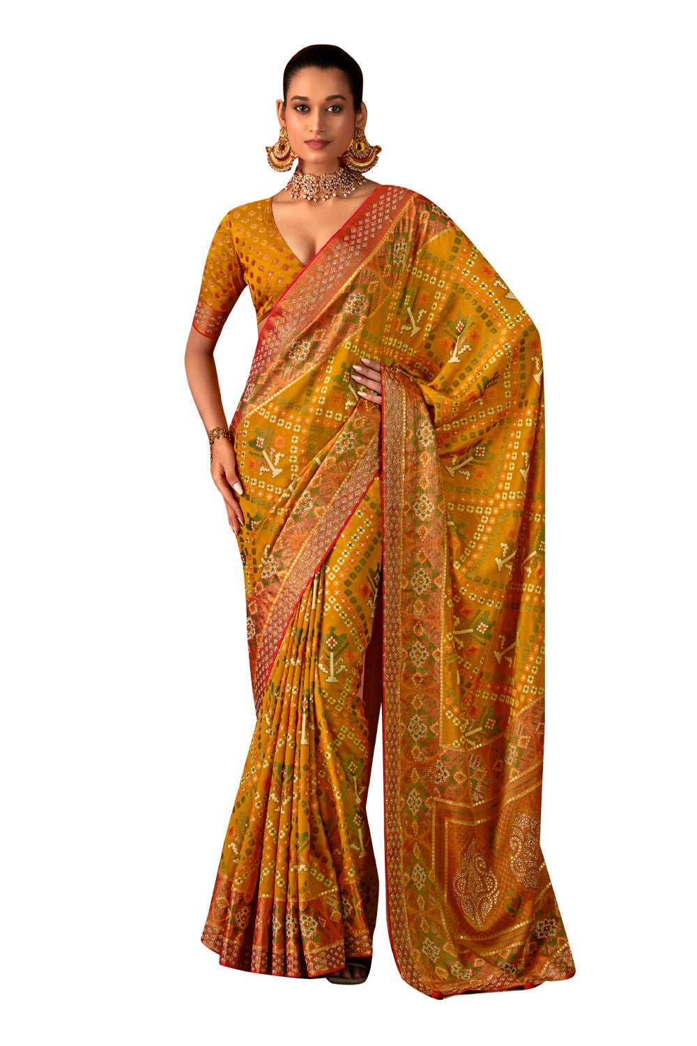 In-Sattva Women's Heritage Silk Polka Dot Saree; Sunflower Gold