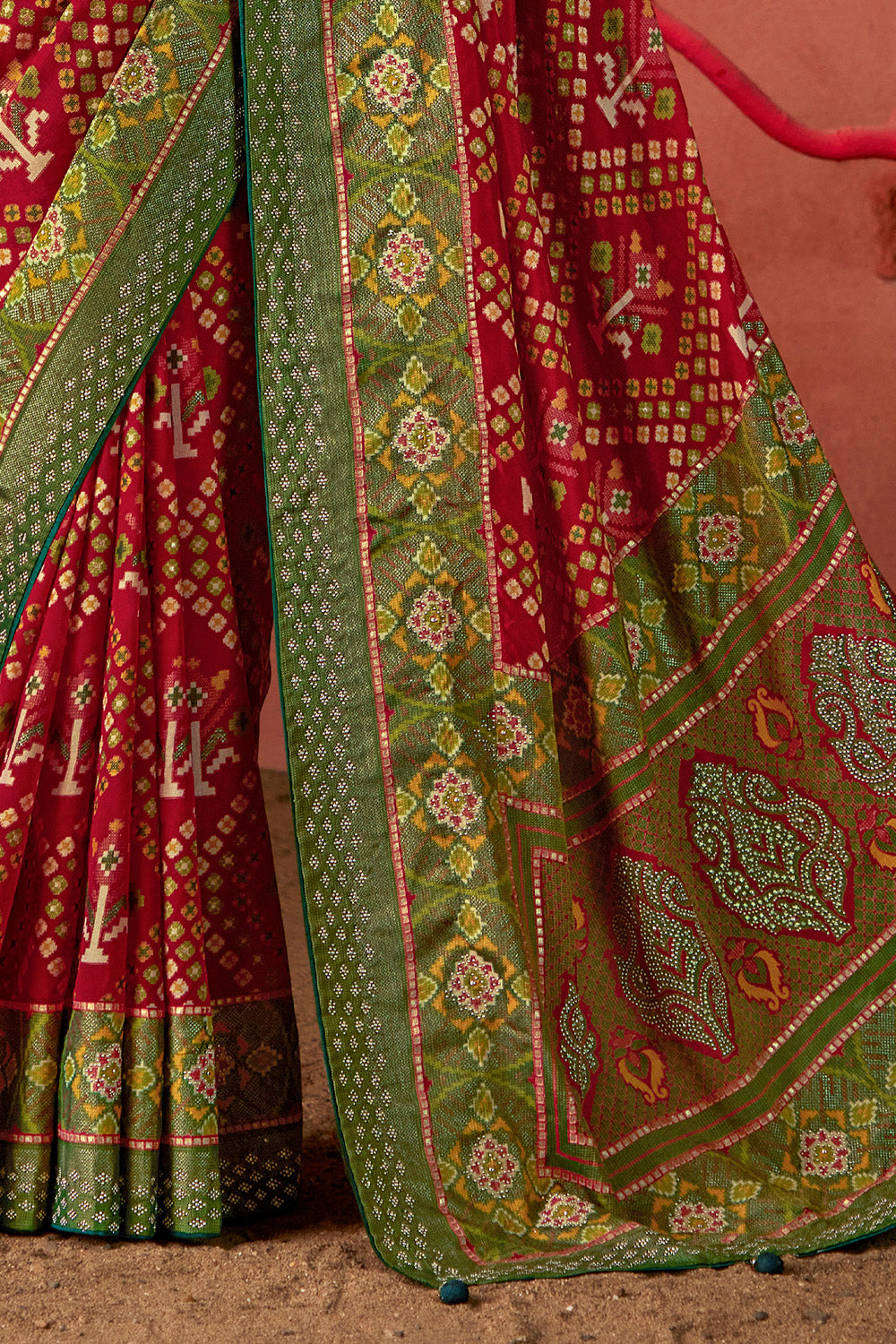 In-Sattva Women's Heritage Silk Polka Dot Saree; Rosewood Red