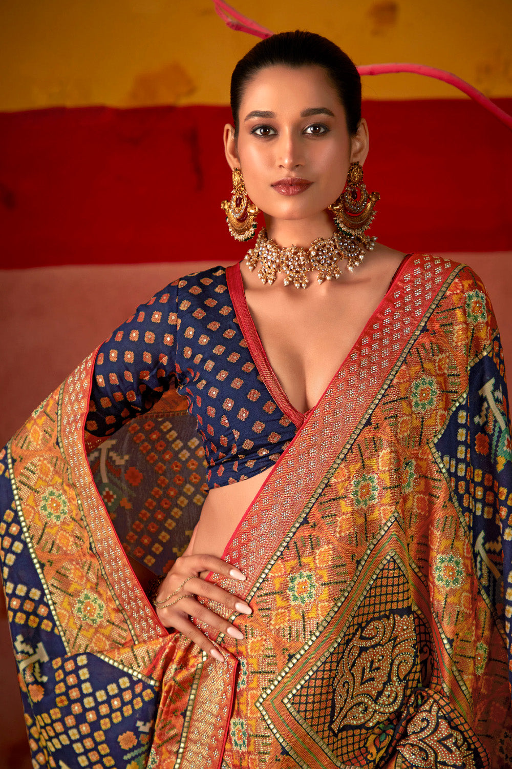 In-Sattva Women's Heritage Silk Polka Dot Saree; Night Blue