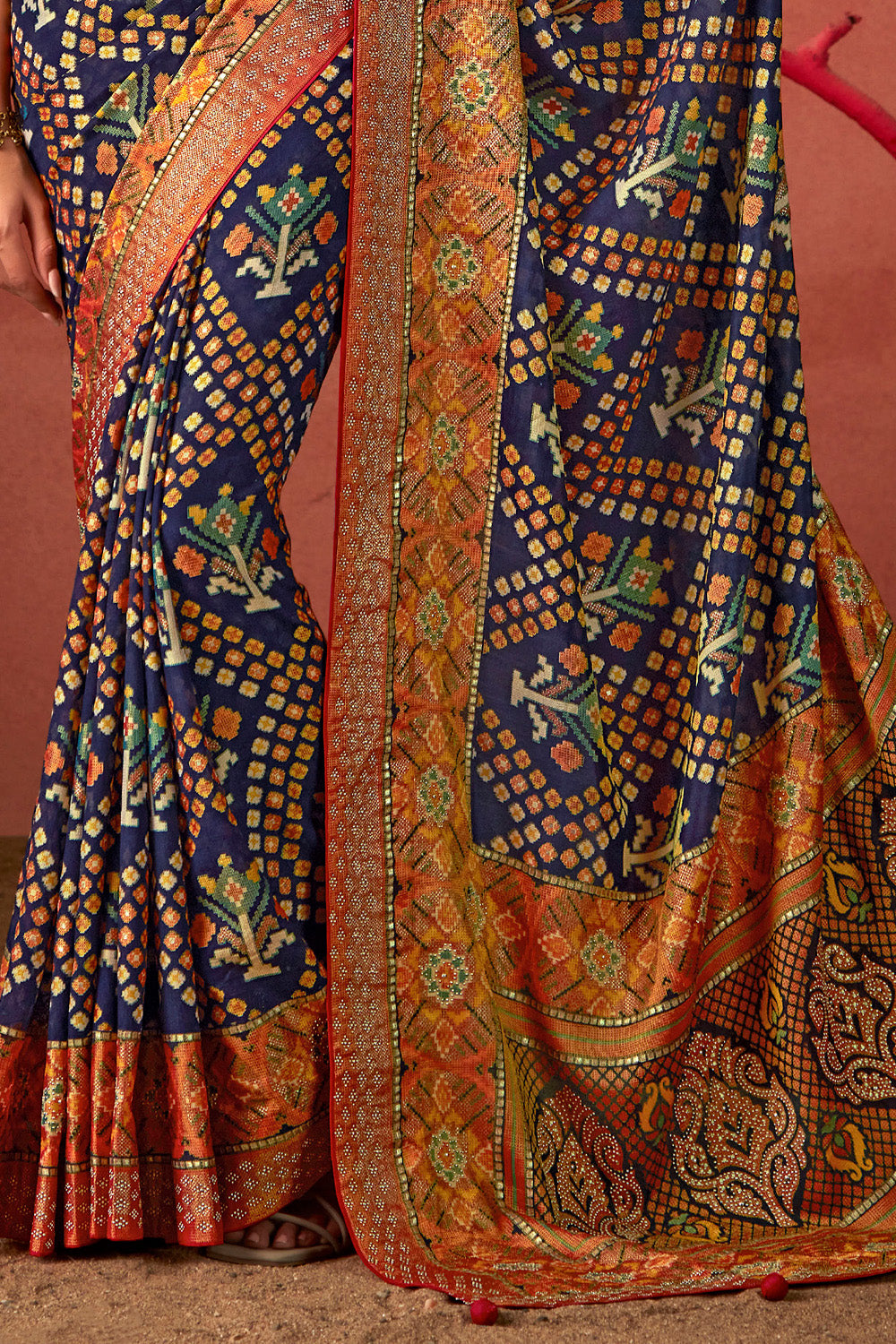 In-Sattva Women's Heritage Silk Polka Dot Saree; Night Blue