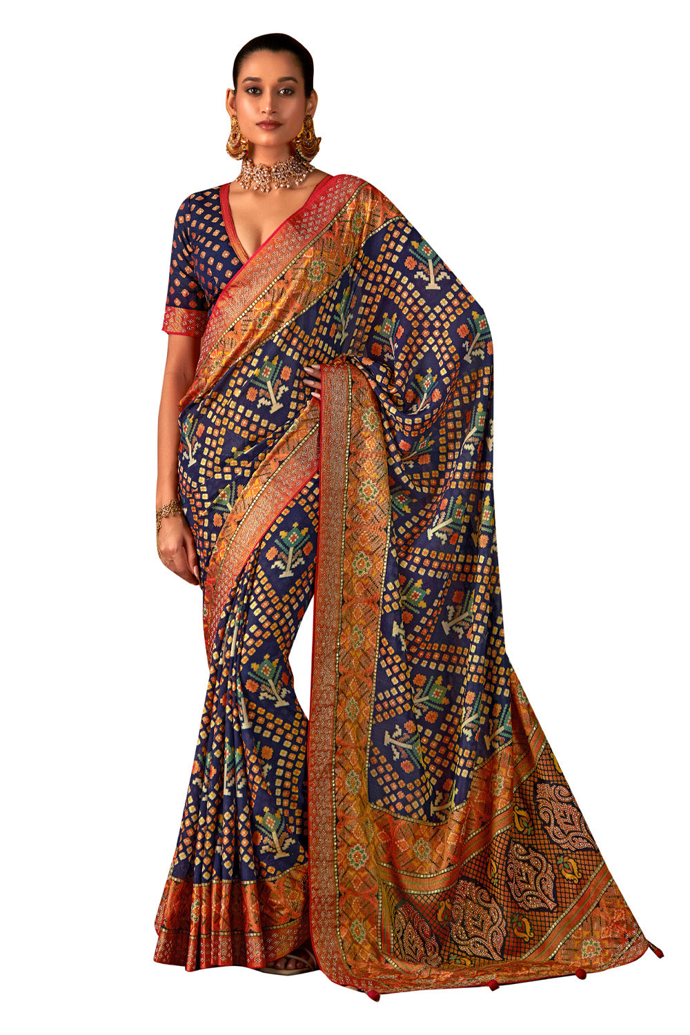 In-Sattva Women's Heritage Silk Polka Dot Saree; Night Blue