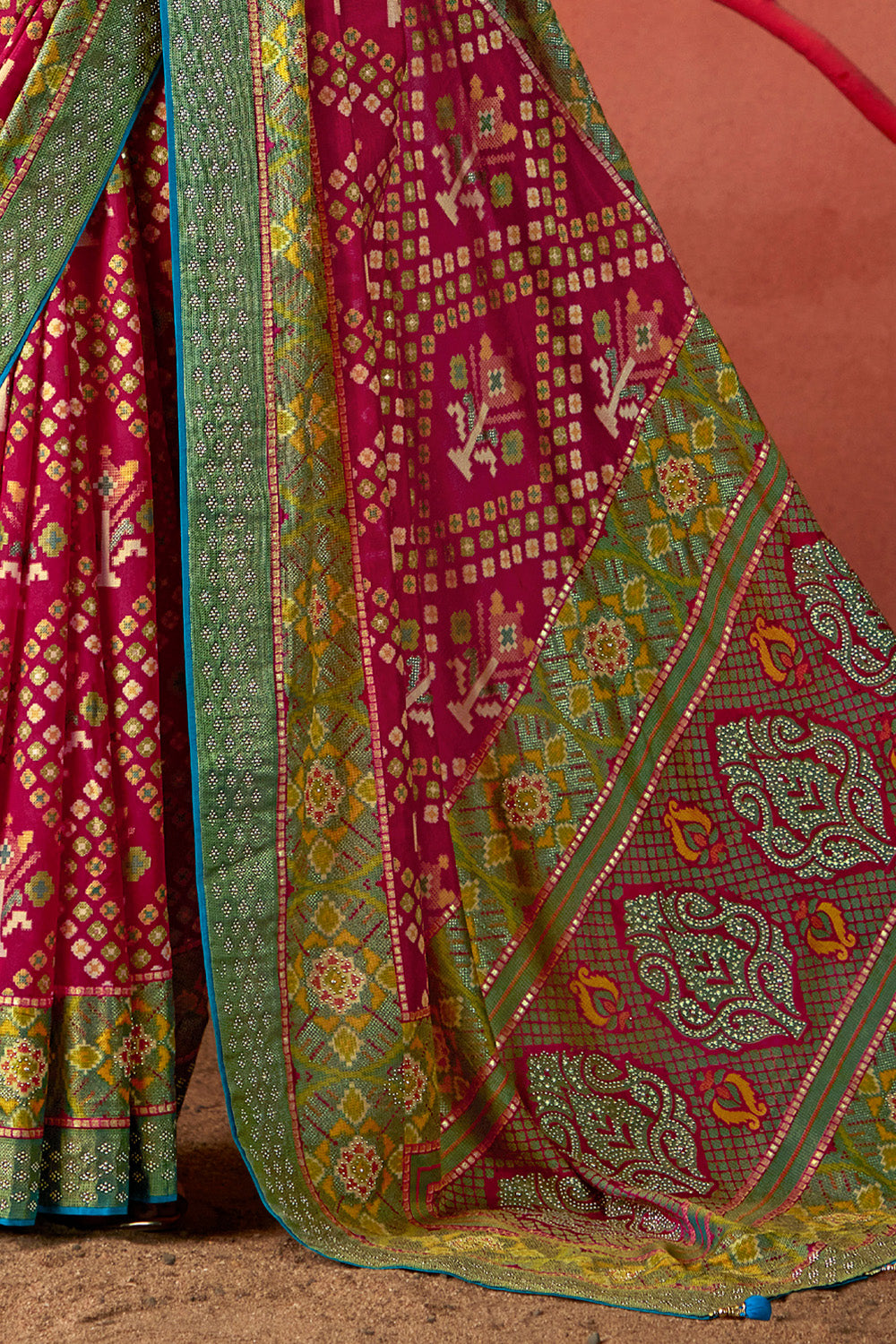 In-Sattva Women's Heritage Silk Polka Dot Saree; Vermillion Pink