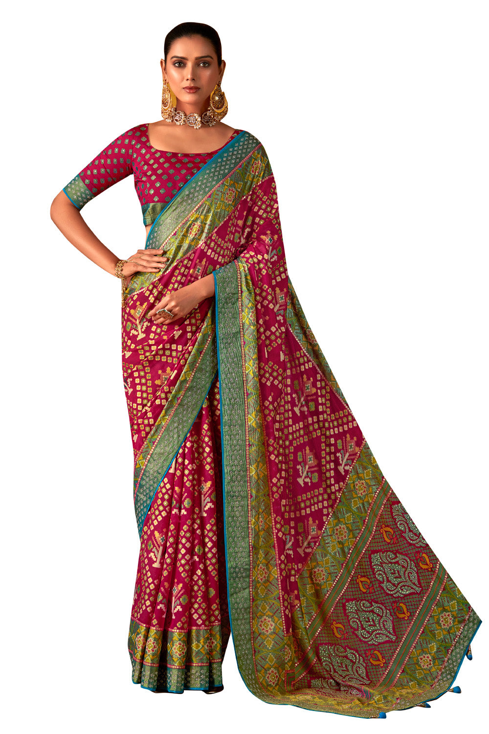 In-Sattva Women's Heritage Silk Polka Dot Saree; Vermillion Pink